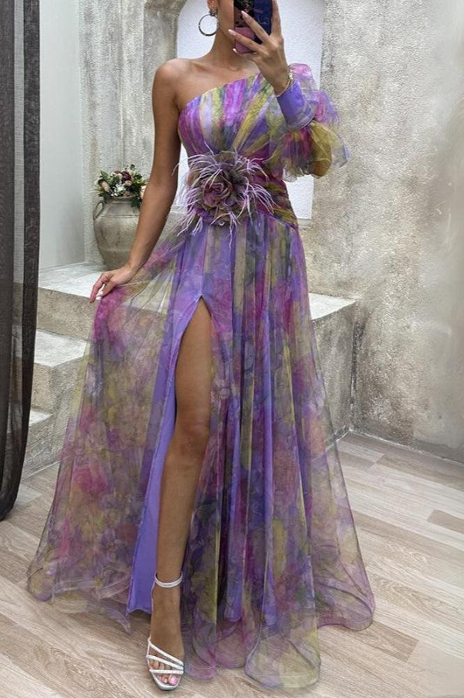KAYLA - One-Shoulder Floral Maxi Dress