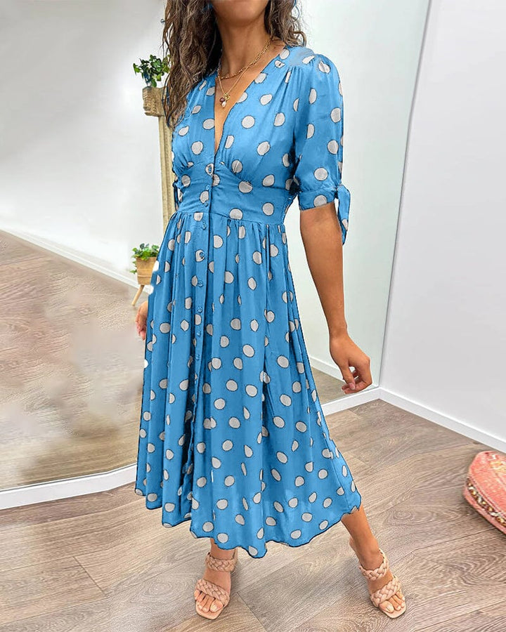 SAINTCLAIR - SWEETHEART DEEP V POLKA DOT DRESS