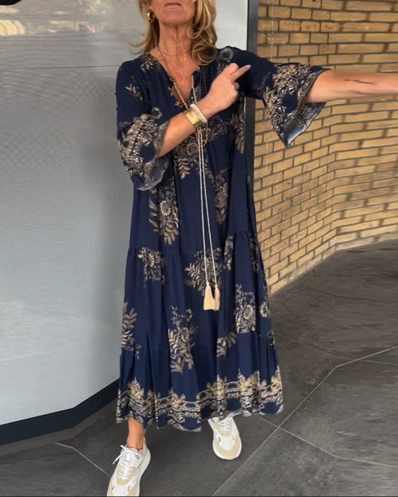 TATIANA - NAVY FLORAL V-NECK MAXI DRESS