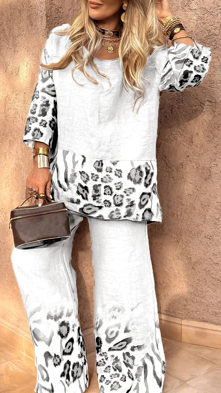 DARCY - LEOPARD COTTON LINEN CASUAL SET