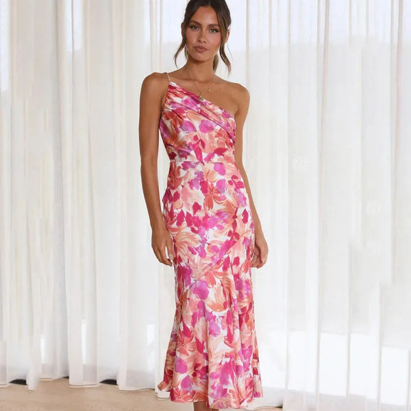 MAKAYLA - ASYMMETRICAL ONE-SHOULDER FLORAL MIDI DRESS
