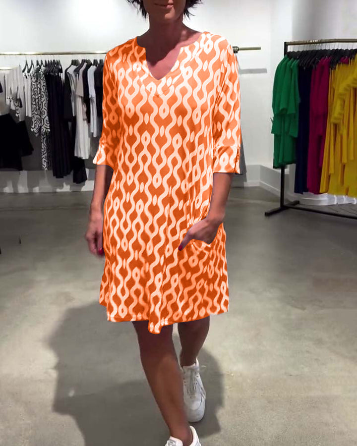JACKY - DESIGNER PRINT MID LENGTH NECKLINE DRESS