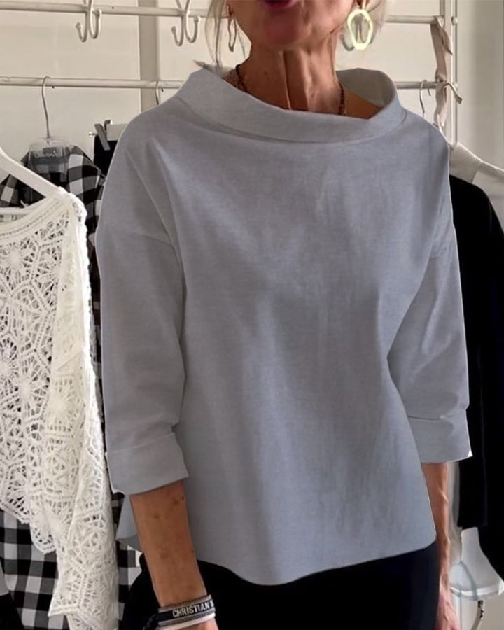 HENLYN - RELAXED WIDE-LAPEL HALF MOCK NECK SWEATER