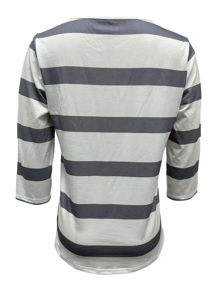 EIRAH - ESSENTIAL V-NECK STRIPED PRINT BLOUSE