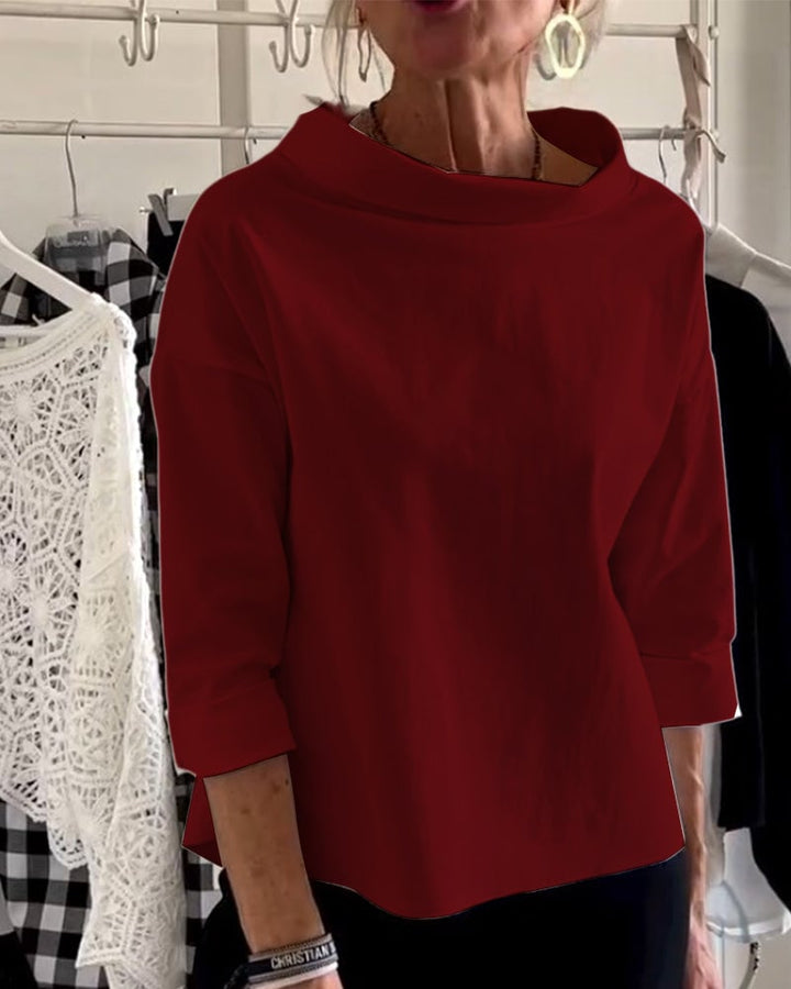 HENLYN - RELAXED WIDE-LAPEL HALF MOCK NECK SWEATER