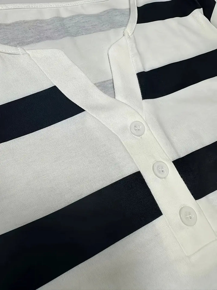 EIRAH - ESSENTIAL V-NECK STRIPED PRINT BLOUSE