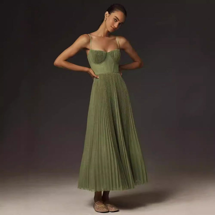 FARMA - STRAPLESS PLEATED MIDI DRESS