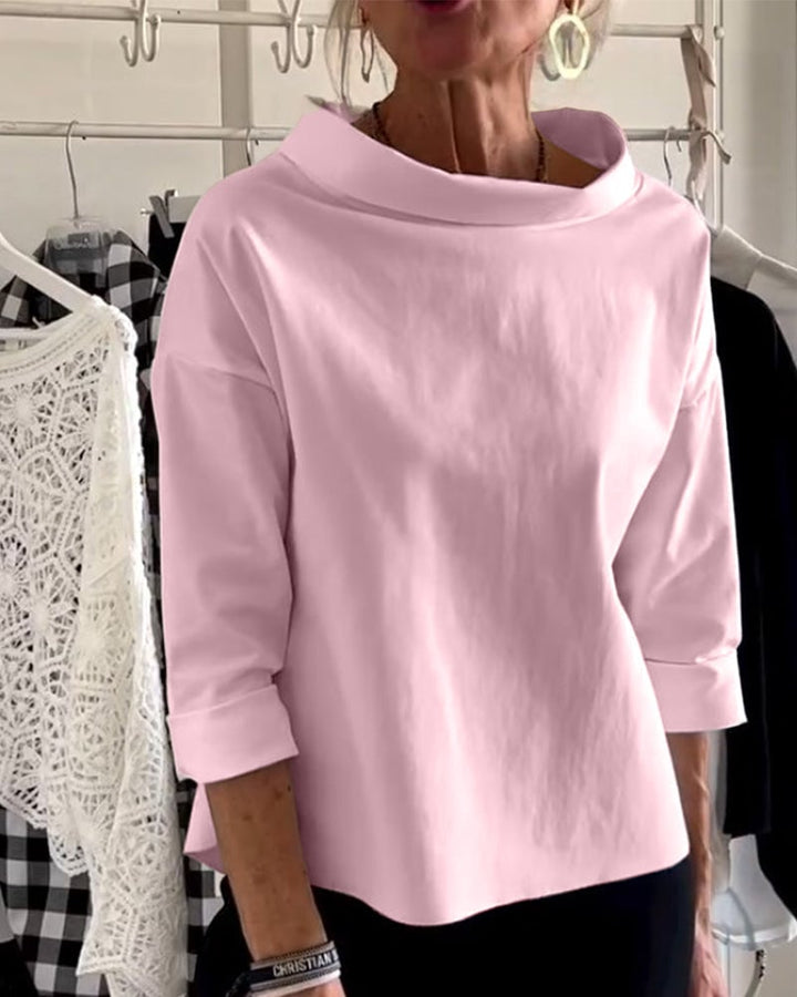 HENLYN - RELAXED WIDE-LAPEL HALF MOCK NECK SWEATER