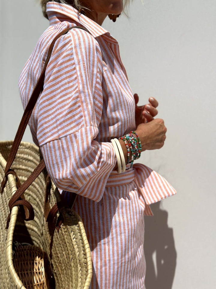 AZENITH - STRIPED CASUAL LACE-UP DRESS