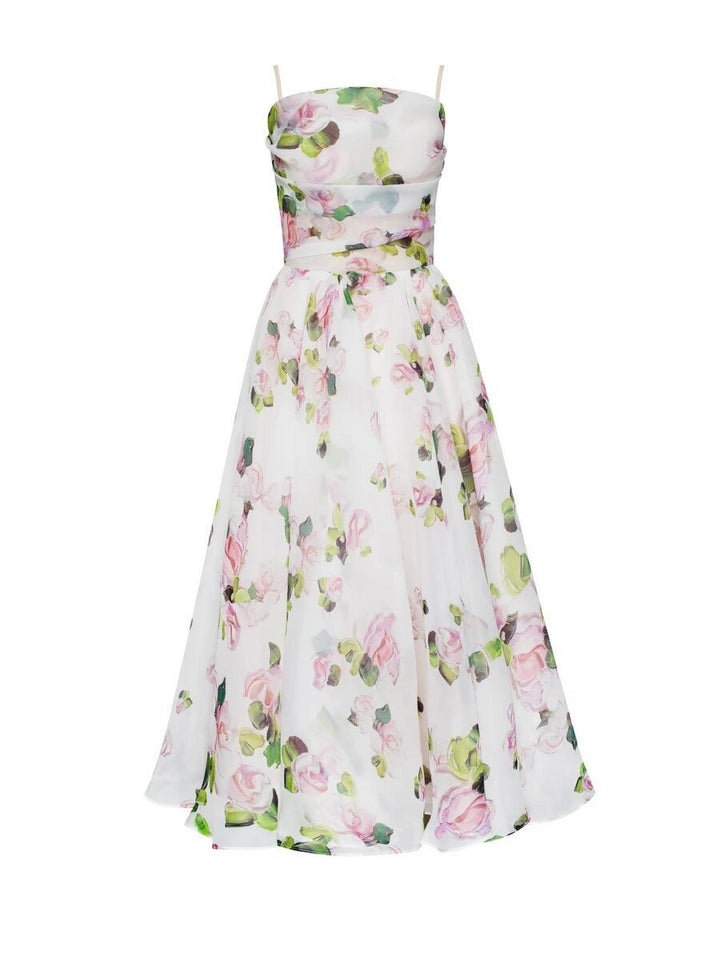 KESHIA - SOPHISTICATED PRINT SUSPENDER DRESS