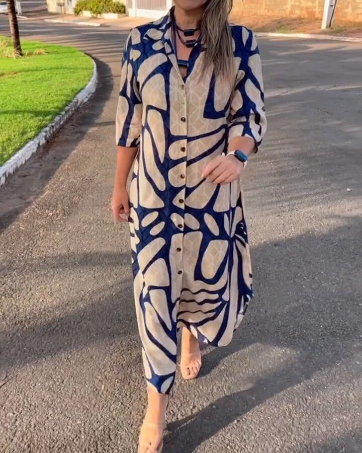 SHENAE - STYLISH PRINT SHIRT DRESS