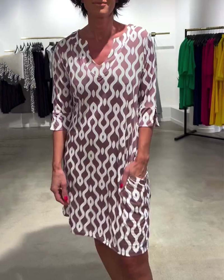JACKY - DESIGNER PRINT MID LENGTH NECKLINE DRESS
