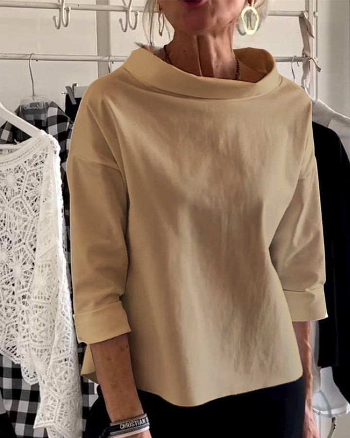 HENLYN - RELAXED WIDE-LAPEL HALF MOCK NECK SWEATER