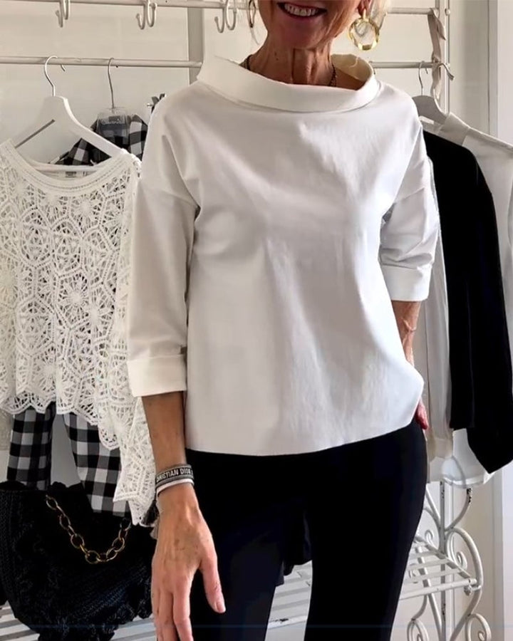 HENLYN - RELAXED WIDE-LAPEL HALF MOCK NECK SWEATER