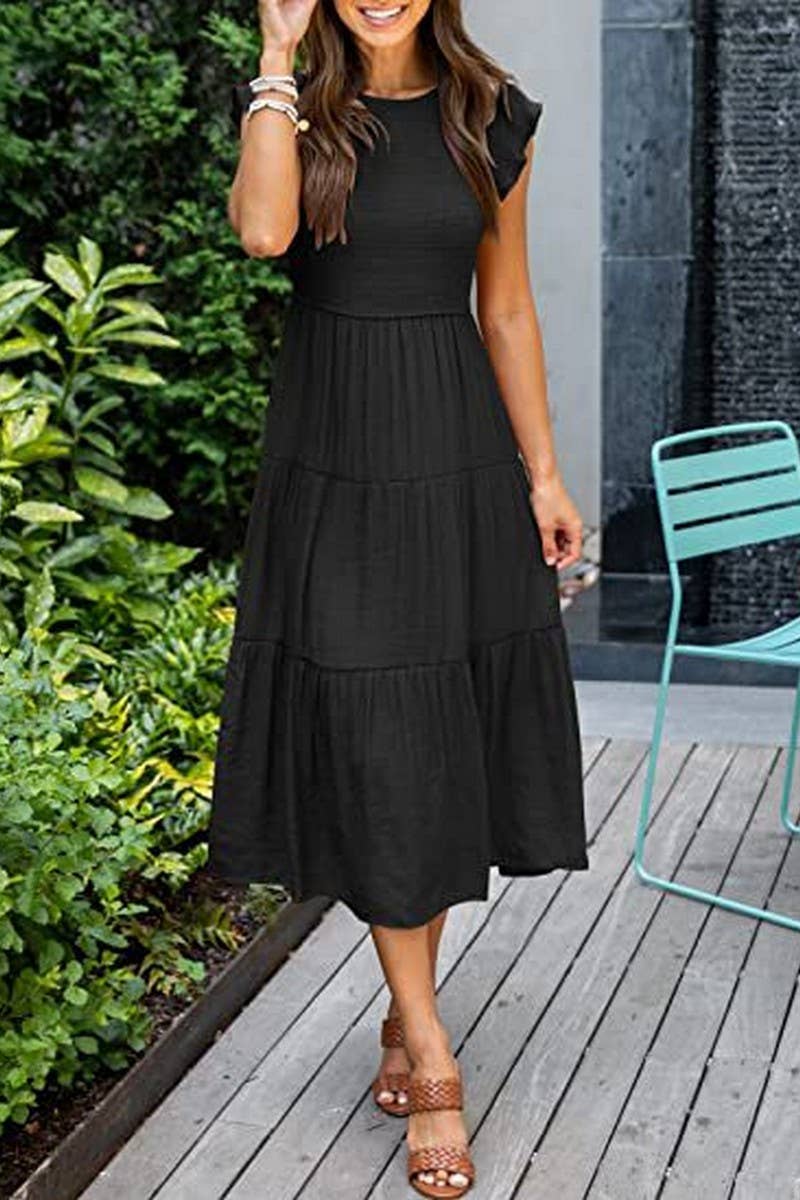 MARINEL - SHIRRED ELEGANCE MIDI DRESS
