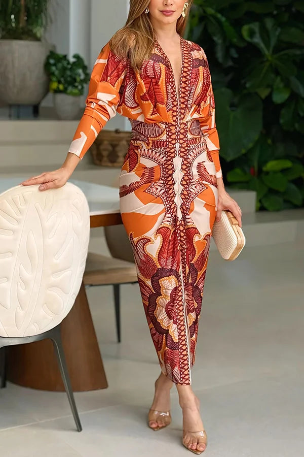 EUGENIA - BRAZILIAN INSPIRED PRINT RUCHED SLIT DRESS