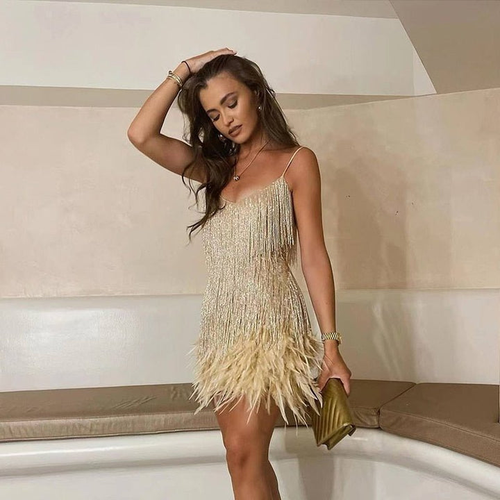 JOYCEL - MODERN FEATHERED PARTY DRESS