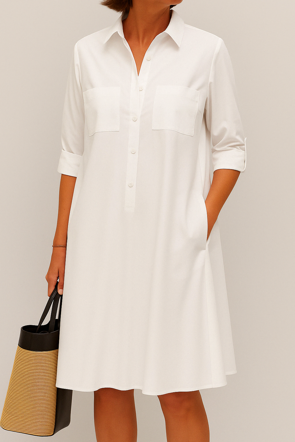 ALODIA - SOPHISTICATED LONG SLEEVE DRESS WITH POCKETS