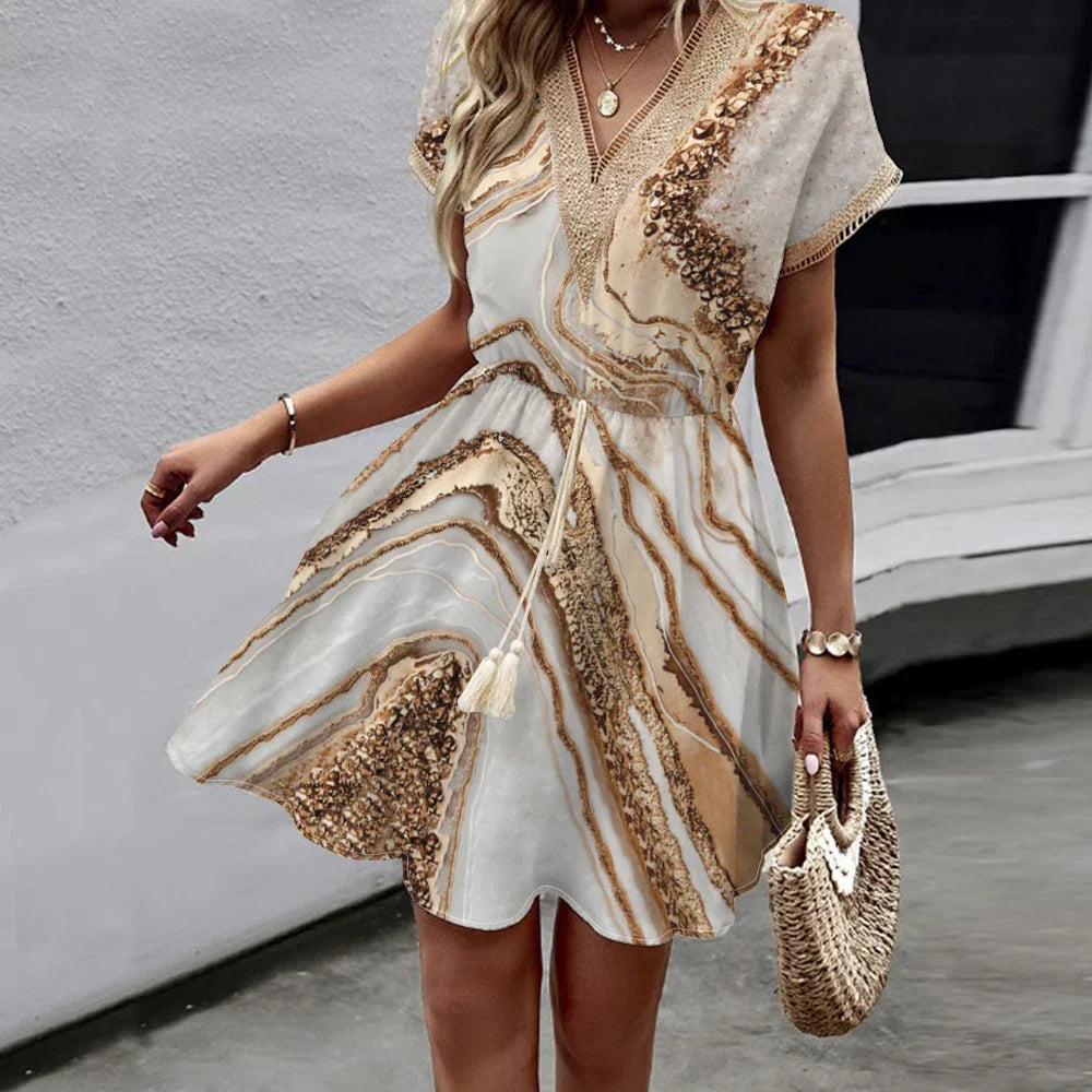 SIMA - CHIC GRAPHIC V-NECK DRESS