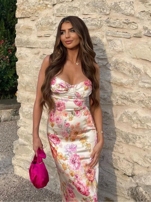 Selene - Charming Spaghetti Strap Floral Dress