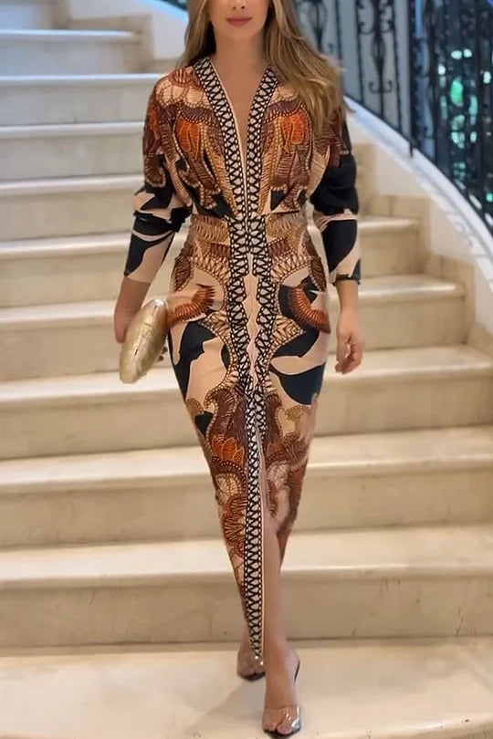 EUGENIA - BRAZILIAN INSPIRED PRINT RUCHED SLIT DRESS