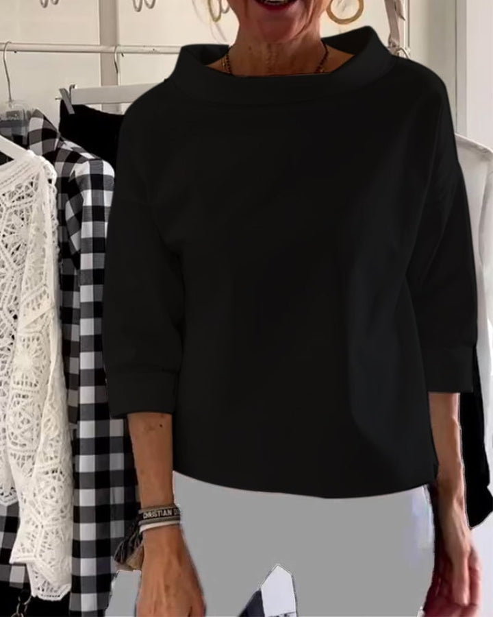 HENLYN - RELAXED WIDE-LAPEL HALF MOCK NECK SWEATER