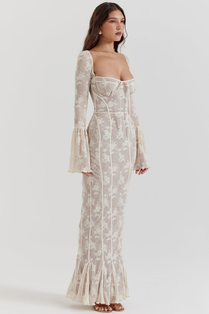 BREY - PLEATED DOTTED LACE GOWN