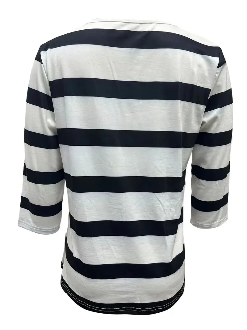 EIRAH - ESSENTIAL V-NECK STRIPED PRINT BLOUSE
