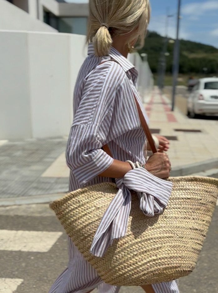 AZENITH - STRIPED CASUAL LACE-UP DRESS