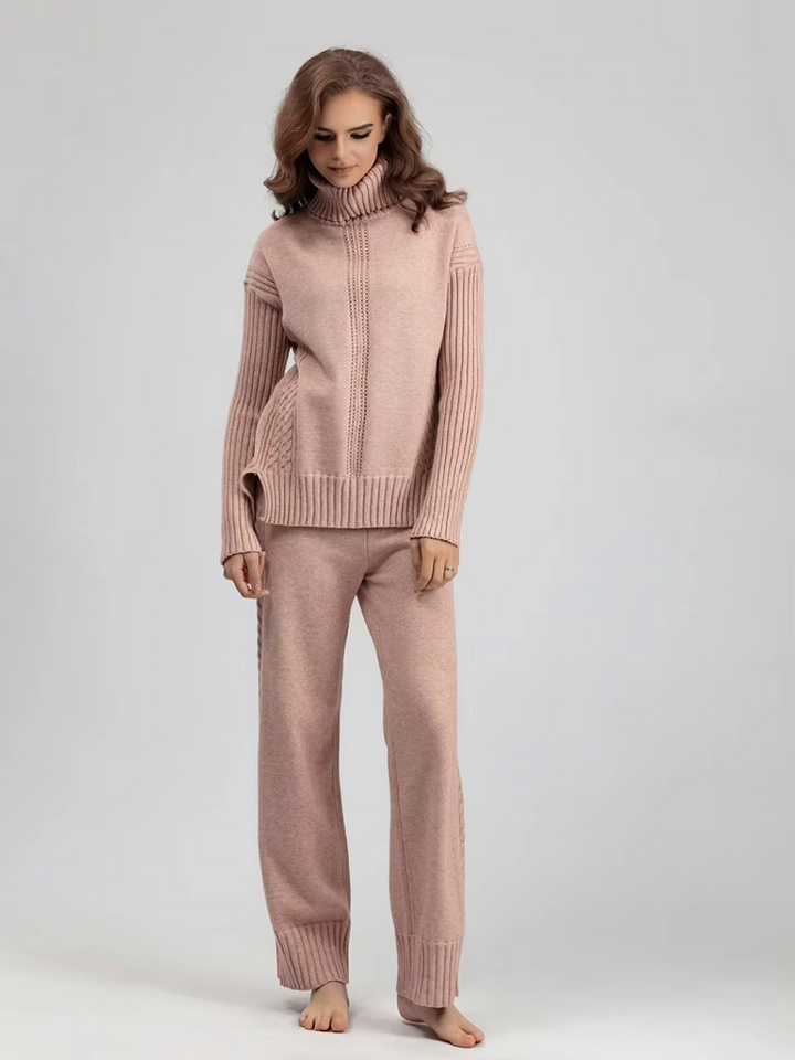 Scarlett™ - Stylish High-neck Pullover Knit Sweater with Loose Pants Set