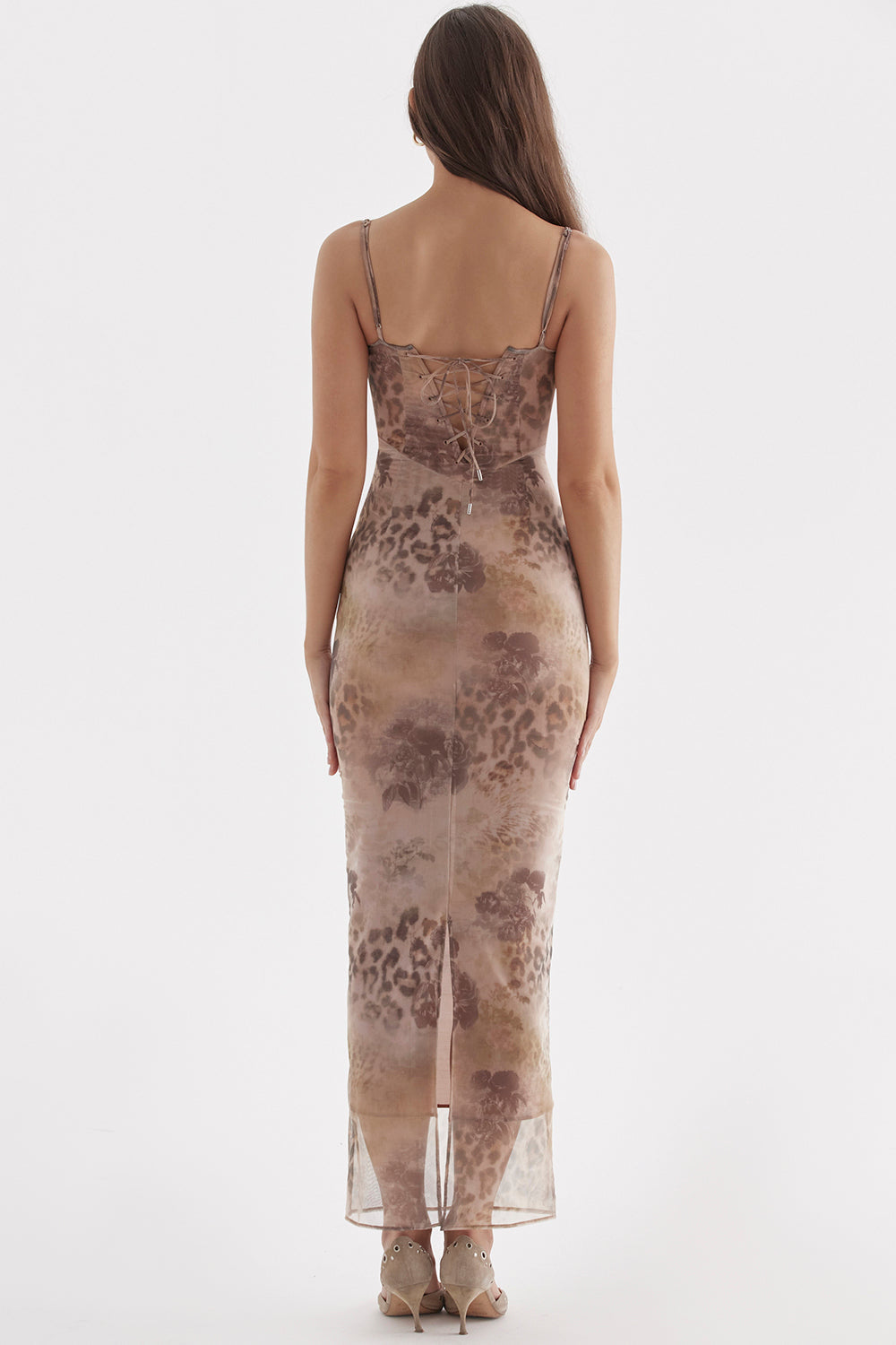 INDIGO - LEOPARD PRINT SLIM STRAP MIDI DRESS