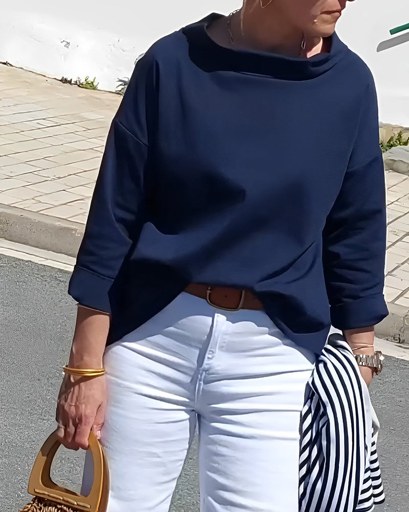 HENLYN - RELAXED WIDE-LAPEL HALF MOCK NECK SWEATER