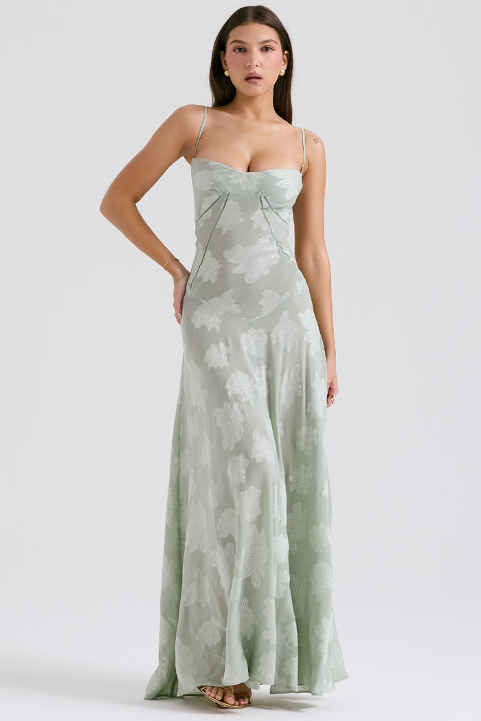 MELISSA - LACE UP FLORAL BACK MAXI GOWN