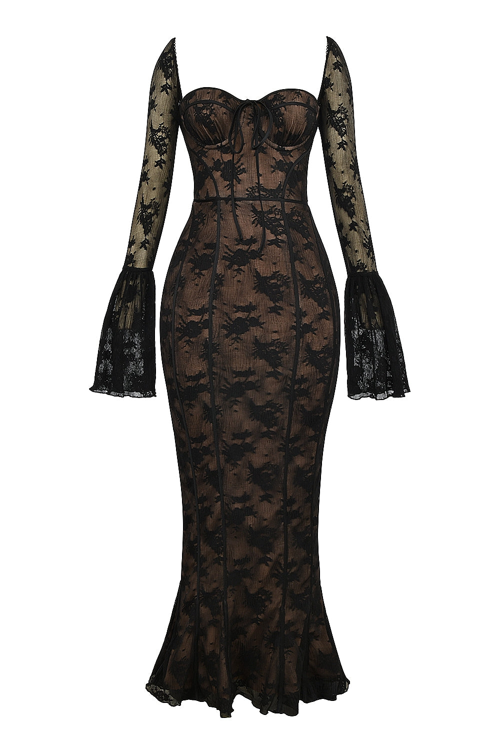 BREY - PLEATED DOTTED LACE GOWN