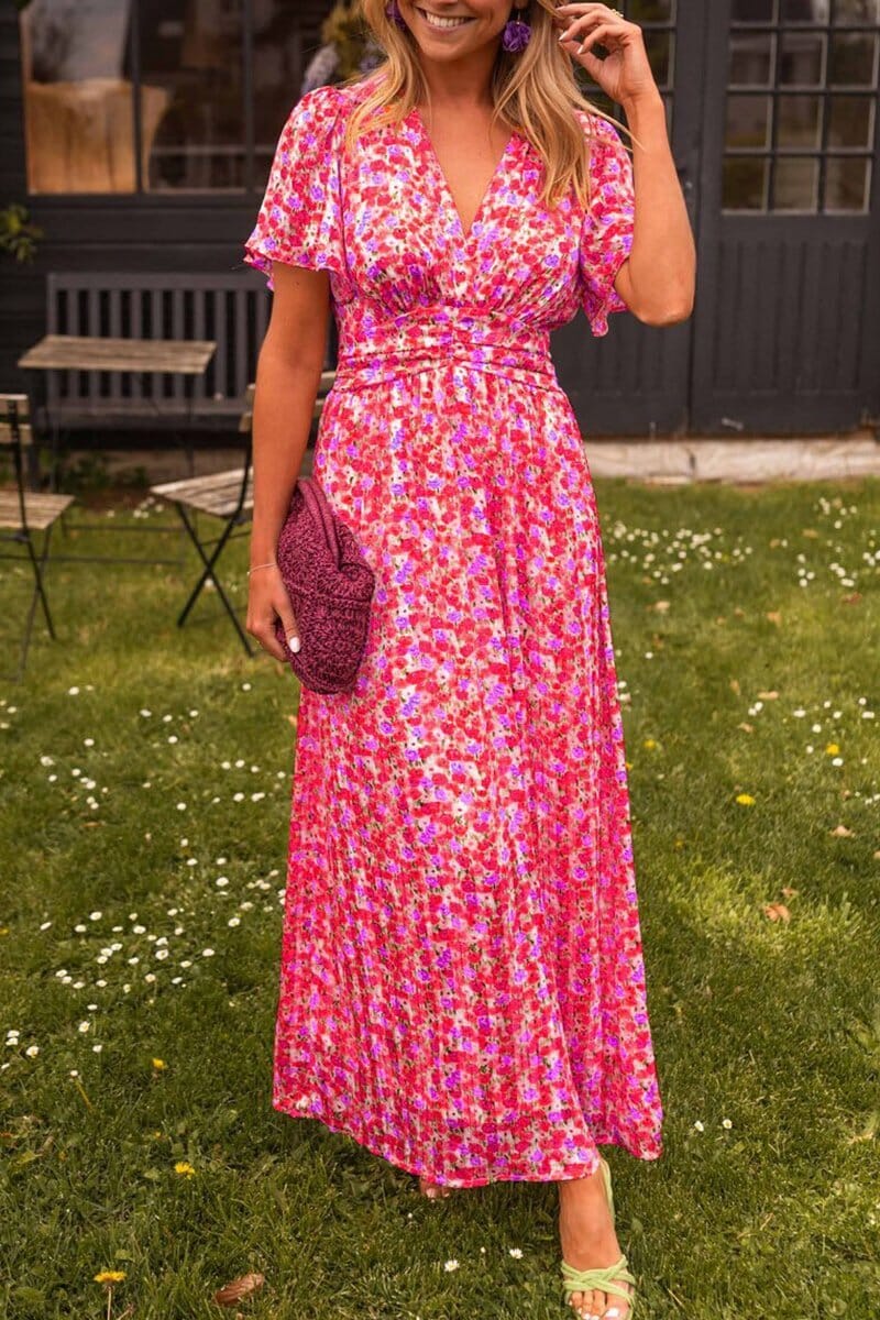 MARION - FLOWY V-NECK EVENING DRESS