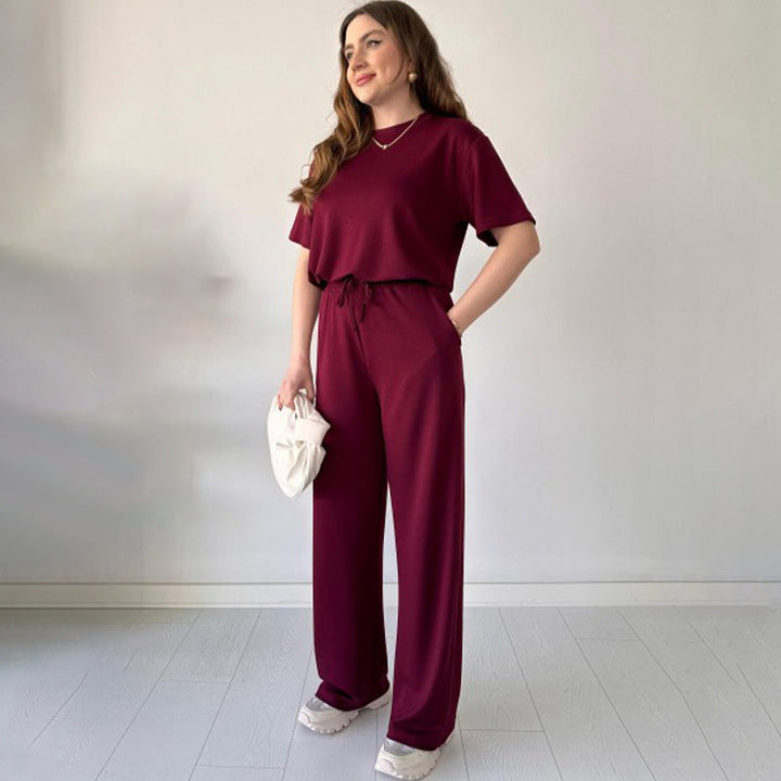 JENNIE - ROUND COLLAR TOP AND FLEXIBLE WAIST SLACKS